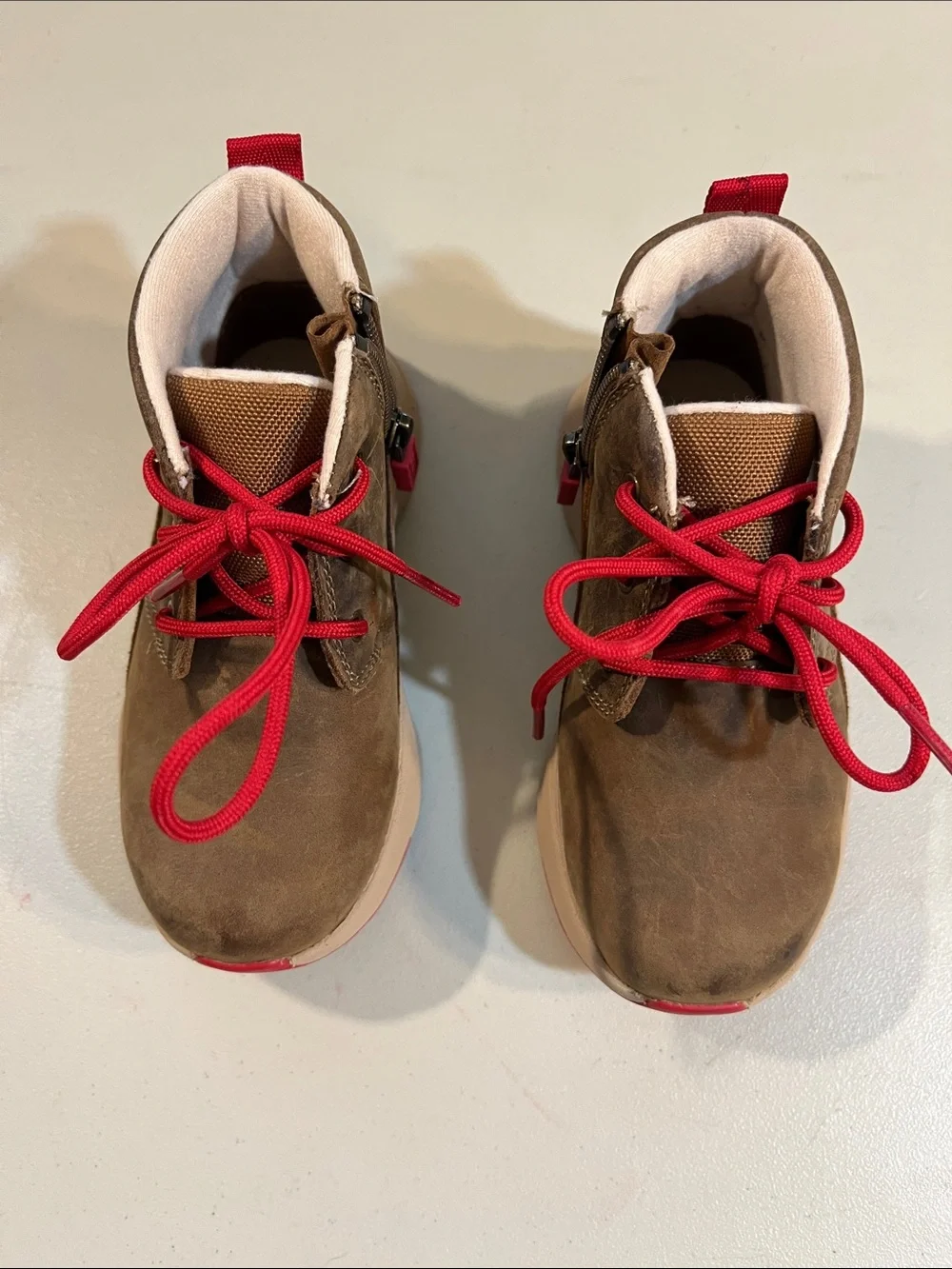 UGG Kids Brown Suede Boots with Red Laces